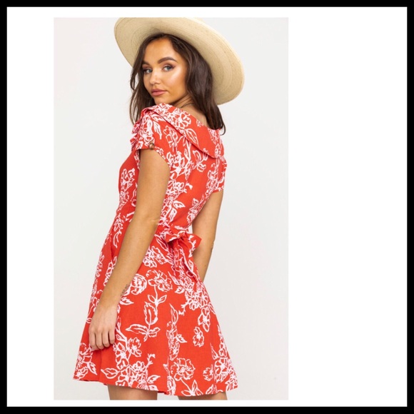 FREE PEOPLE RED BOHO BUTTON DOWN MINI DRESS A2C - Picture 2 of 8